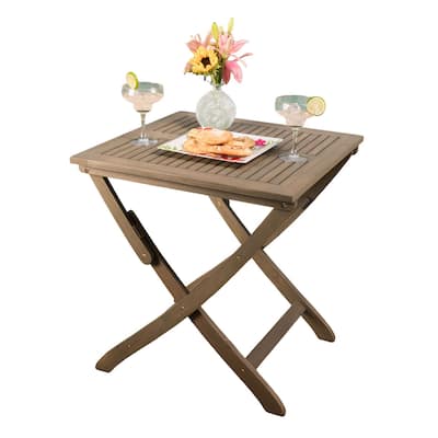 Cami Outdoor Foldable Bistro Table, X Base, 26 Inch Gray Acacia Wood