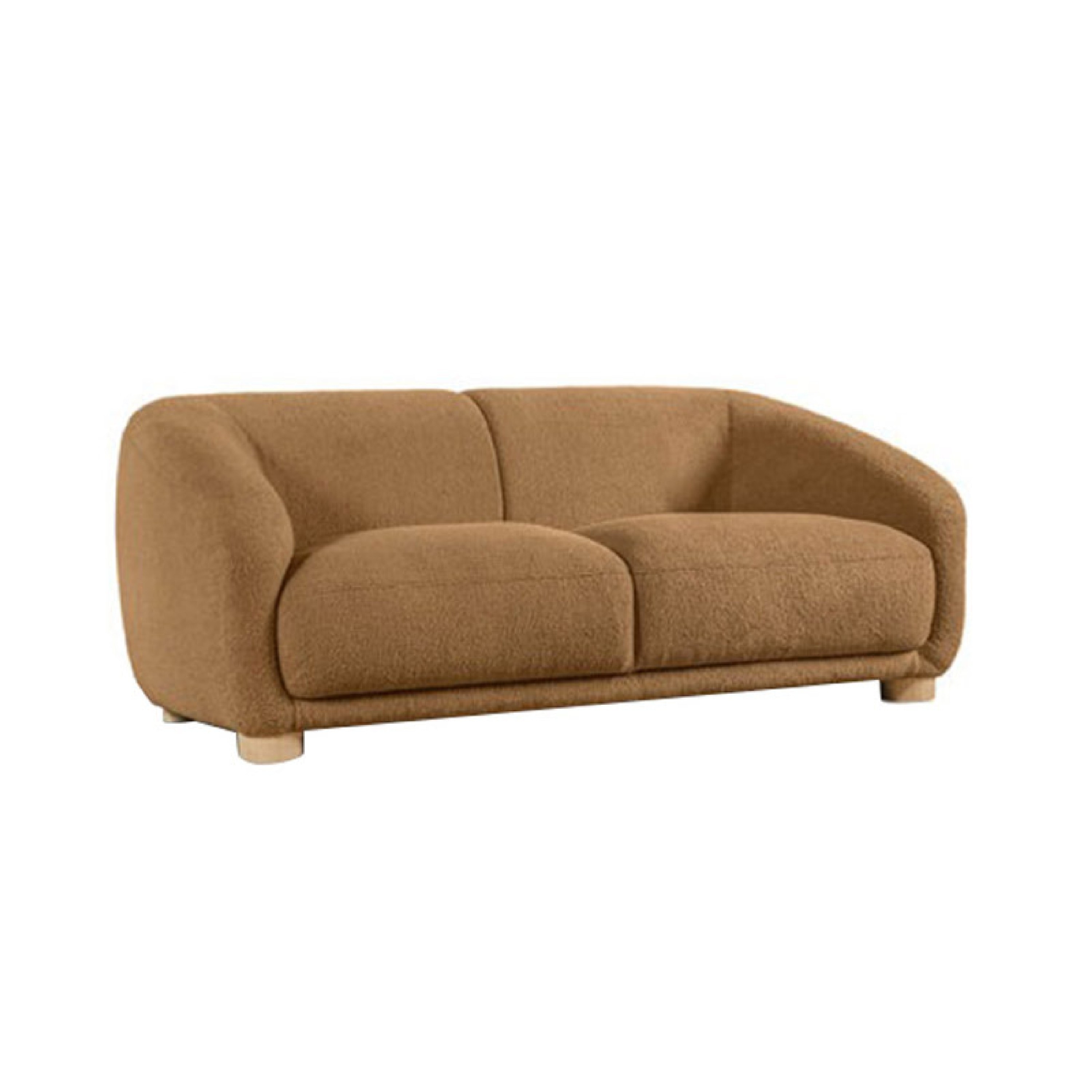 Oliver Loveseat with Round Sloped Arms, Soft Brown Boucle 68 Inch