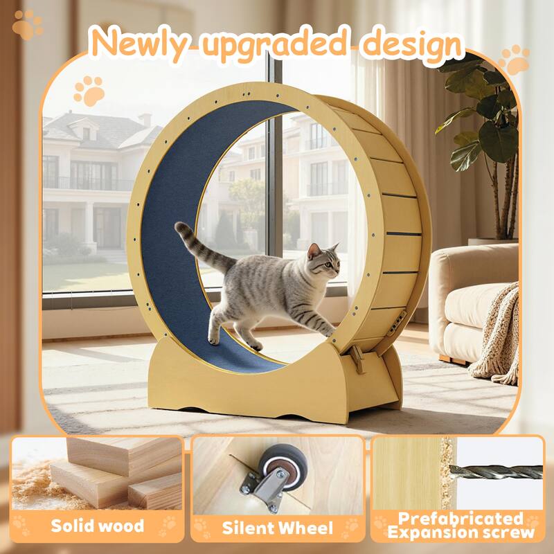 Anmytek Indoor Cat Exercise Wheel Solid Wood Pet Fitness Running Wheel for Kittens Adult Cats