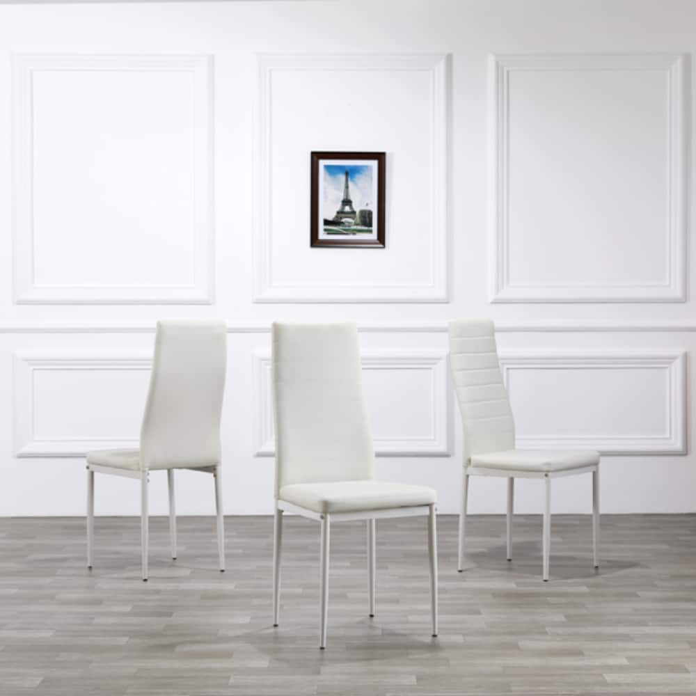 6pcs Elegant Assembled Stripping Texture High Backrest Dining Chairs B White - (15.74 x 18.5 x 38.58)"