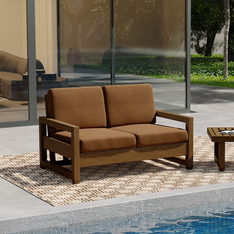 Patio Teak Wood Outdoor Loveseat with Cushion