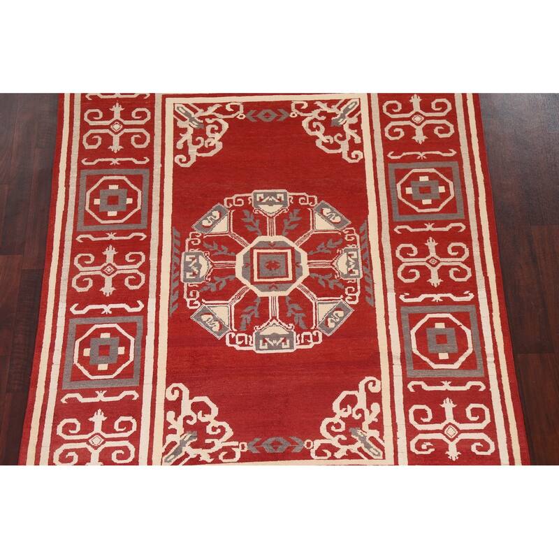 Geometric Oriental Gabbeh Kashkoli Area Rug Hand-knotted Wool Carpet - 5'4" x 7'8"