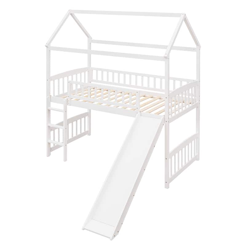 Twin Loft Bed with Slide, House Bed with Slide,Espresso(OLD SKU :LT000212AAP)
