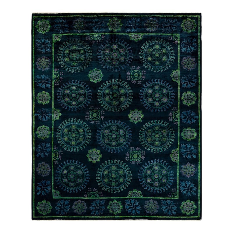 Overton Hand Knotted Wool Vintage Inspired Modern Contemporary Overdyed Black Area Rug - 9' 1" x 10' 10"
