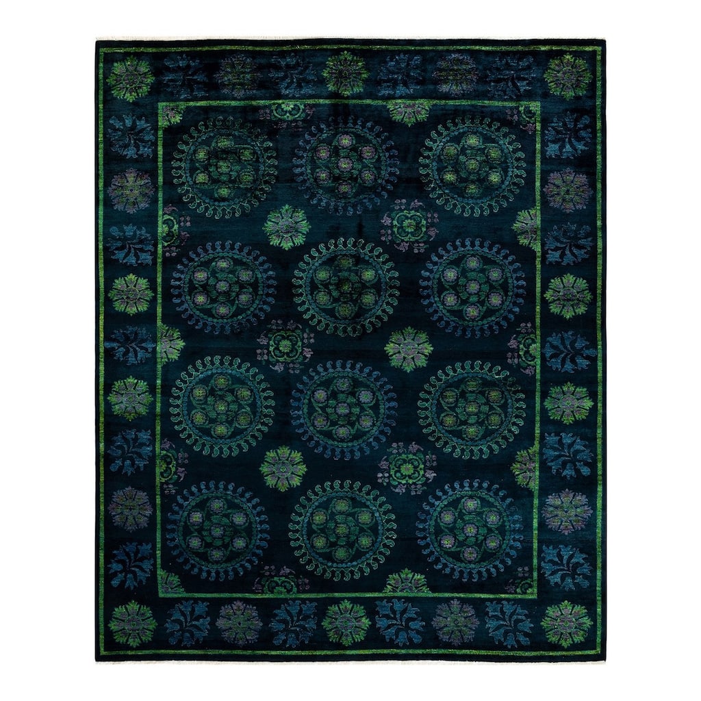 Overton Hand Knotted Wool Vintage Inspired Modern Contemporary Overdyed Black Area Rug - 9' 1" x 10' 10"