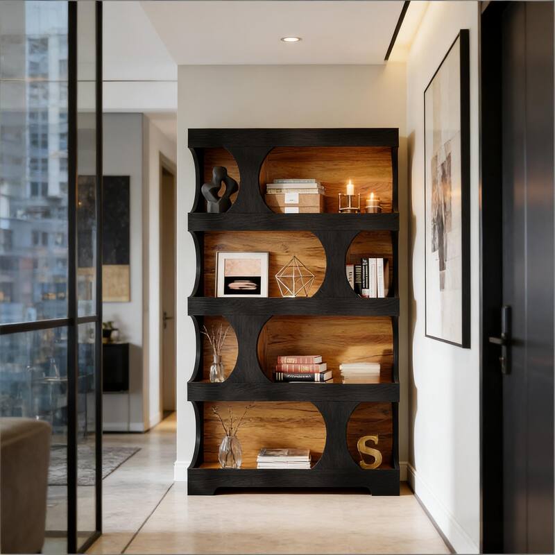 S-Shaped Bookshelf, Contemporary Freestanding Bookcase with Generous Display Space