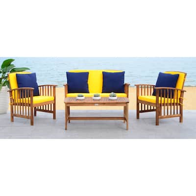 SAFAVIEH Outdoor Living Rocklin Yellow 4-Piece Set With Accent Pillows
