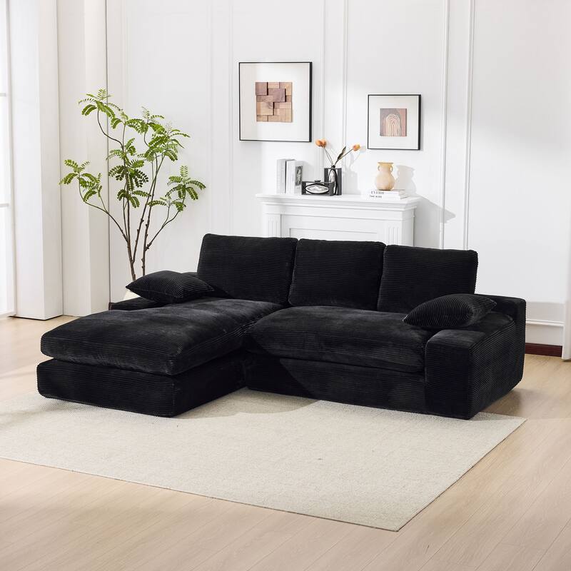 Modular Sectional Cloud Sofa with L-Shape Chaise, Corduroy Upholstered Sleeper Sofa, Compressed Sofa with Pillow