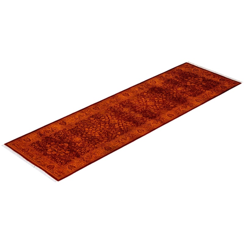 Overton Hand Knotted Wool Vintage Inspired Modern Contemporary Overdyed Orange Runner Rug - 2' 7" x 8' 5"