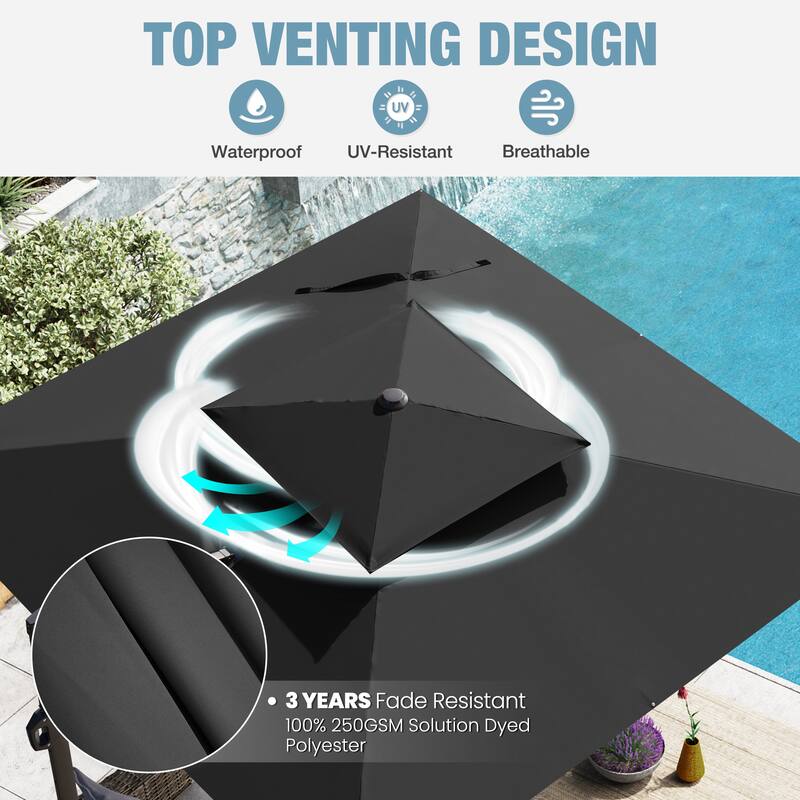VredHom Outdoor 9x11FT Patio Dual Top Cantilever Offset Umbrella