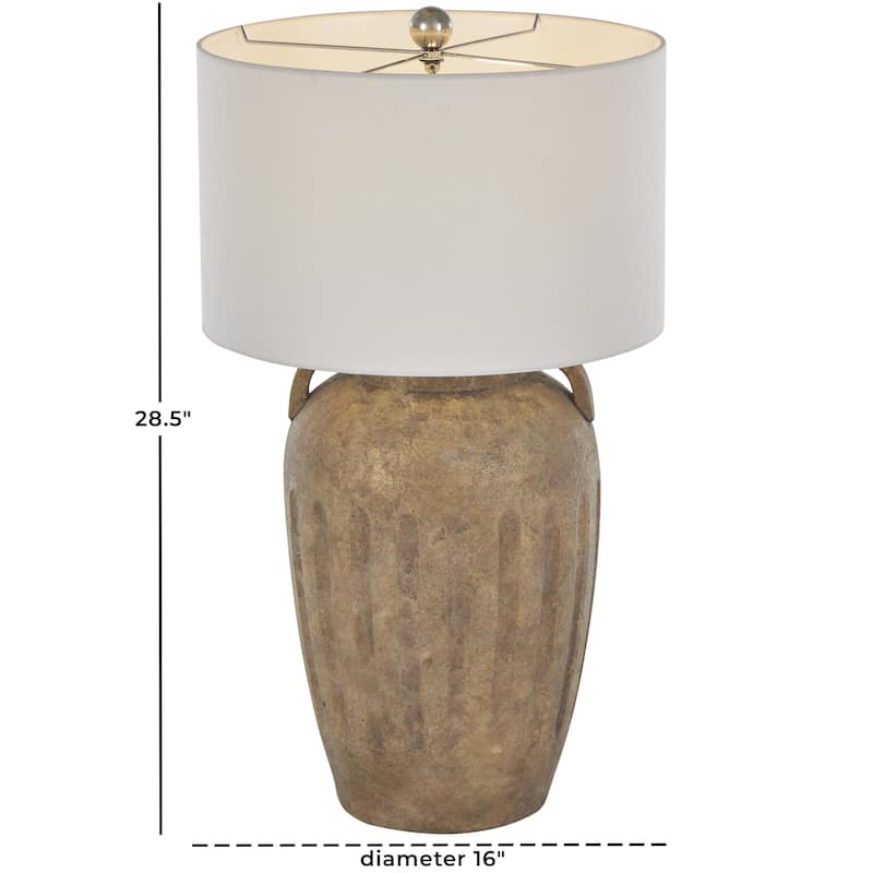 Ceramic Distressed Antique Style Pot Vase Room Table Lamp with Cream Linen Shade - Brown, Black, Cream - Roche River Decor