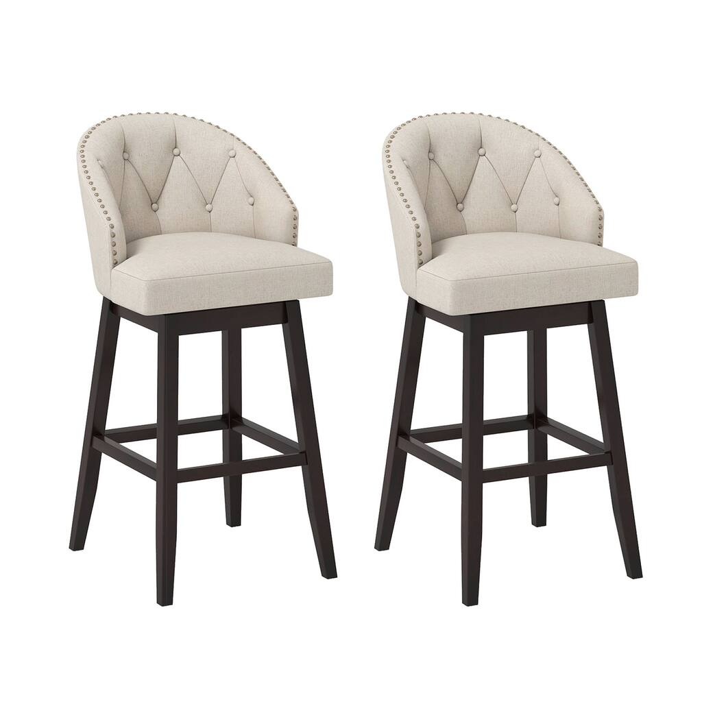 Gymax Mid Century Upholstered Bar Stools Set of 2 31'' Swivel Bar