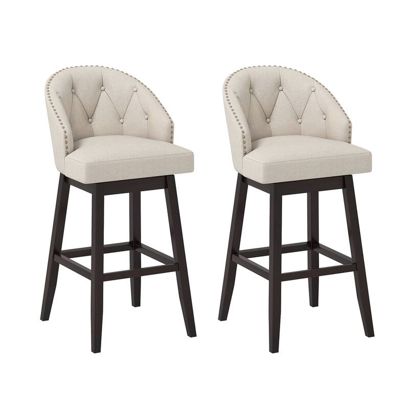 Gymax Mid Century Upholstered Bar Stools Set of 2 31'' Swivel Bar - Bar Height - Beige - Set of 2