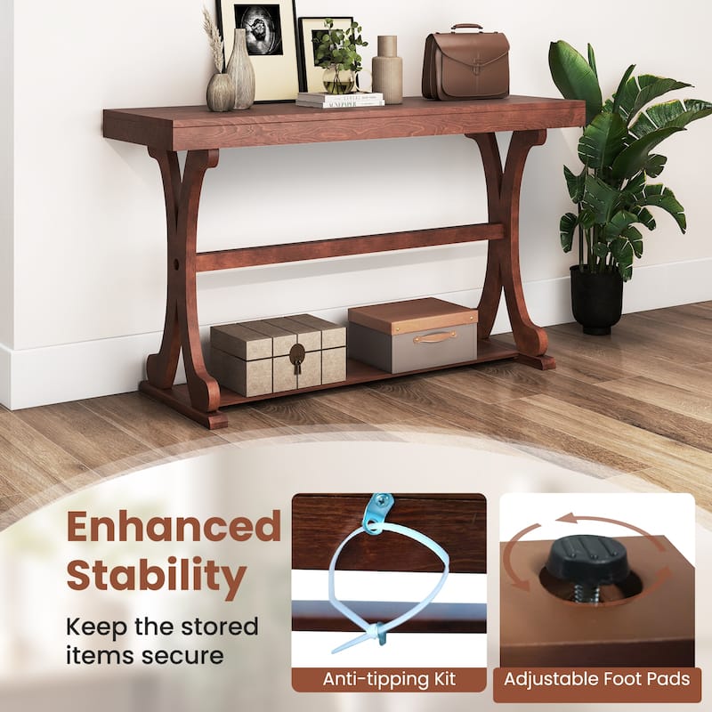 Gymax Narrow Console Table Vintage Accent Sofa Table w/ Open Storage
