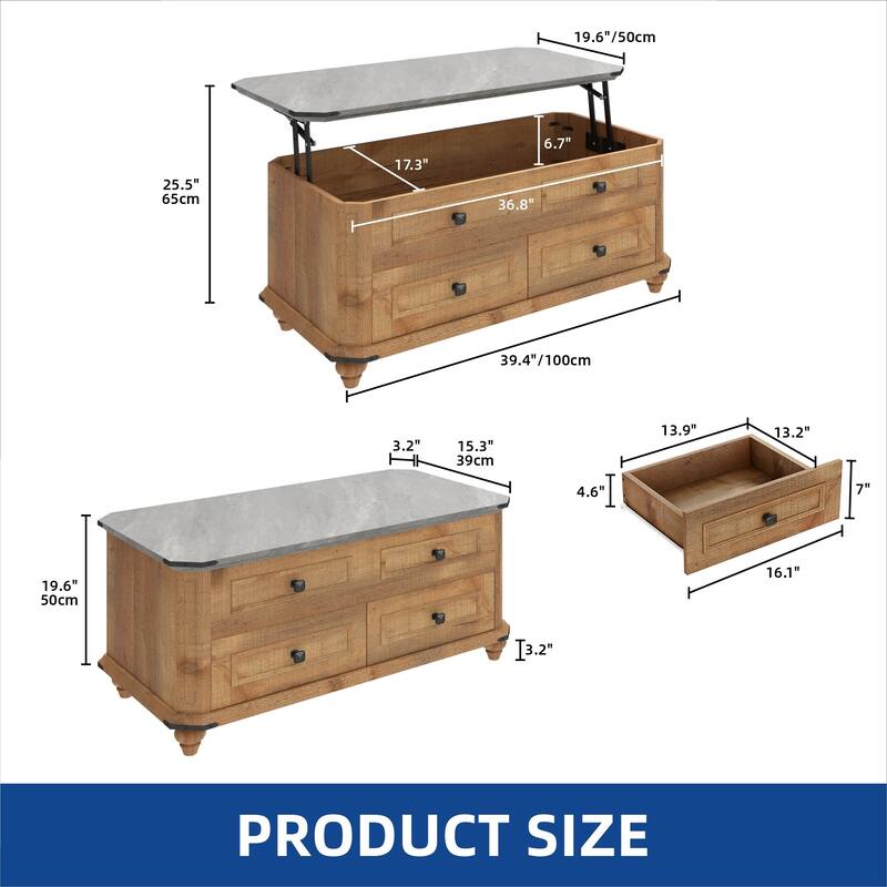 Moasis 36"W Lift-top Farmhouse Coffee Table Center Table with Drawers and Large Hidden Storage