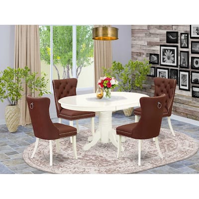 Linen White 5 Piece Dining Set - Oval Table & 4 Parsons Chairs