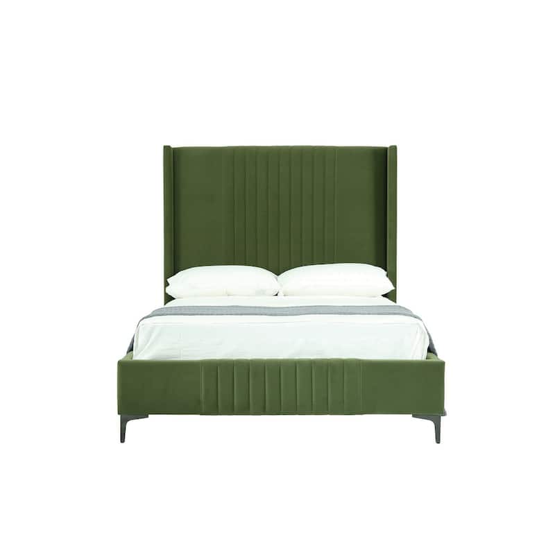 Manhattan Comfort Promenade Mid-Century Modern Velvet Upholstered Bed