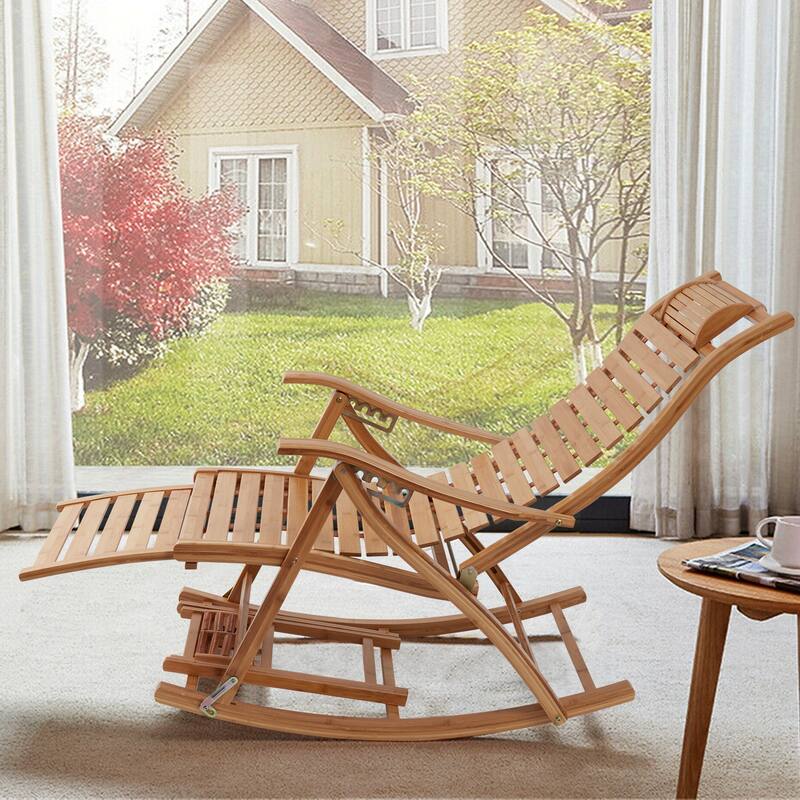 Bamboo Rocking Chairs Sun Lounger Chairs Recliners Outdoor - 66 in. x 21 in.x 24 in.