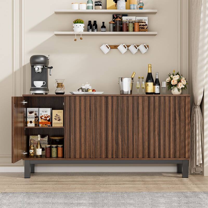 Fluted Sideboard Buffet Cabinet with 4 Doors, Modern Storage Credenza with Adjustable Shelves for Dining Room & Entryway