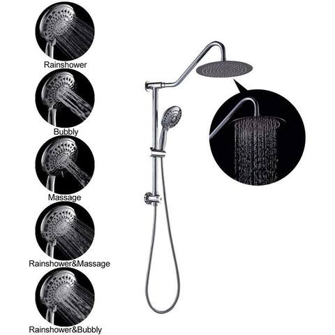 Lordear 10 Inch Shower Head, 5-setting Handheld Sprayer with Hose and ABS Drill-Free Adjustable Slide Bar