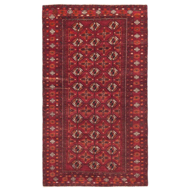 ECARPETGALLERY Hand-knotted Baluch Dark Red Wool Rug - 4'4 x 7'7