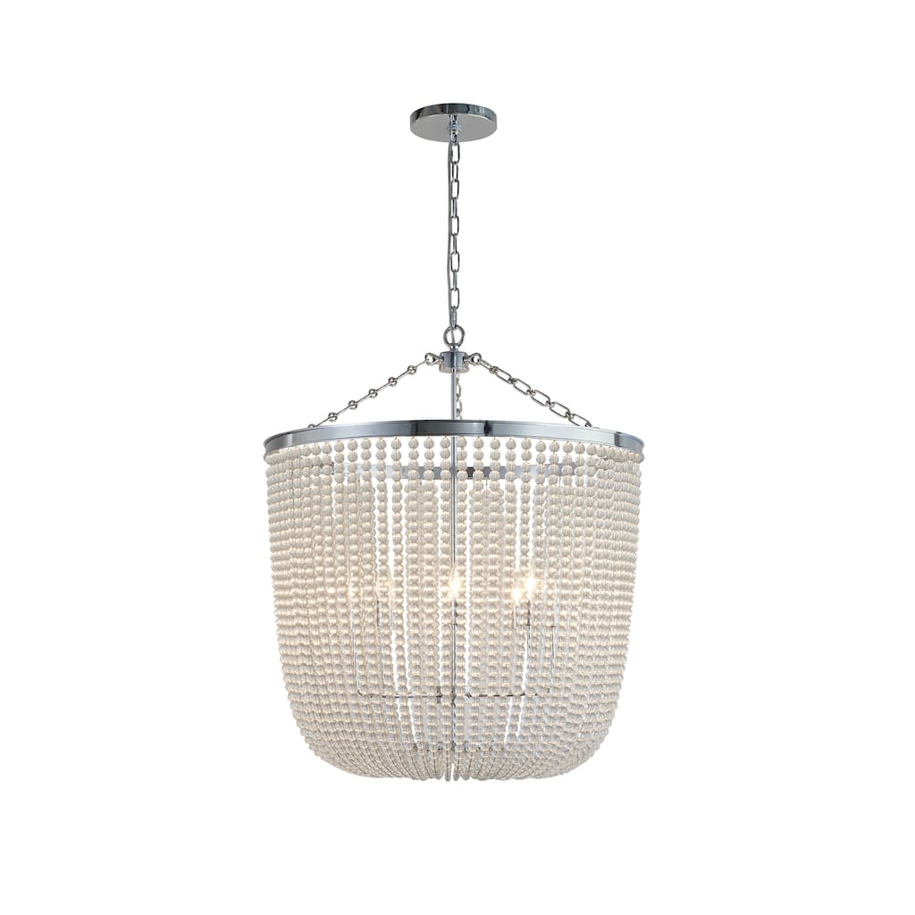 Transitional 8-Light Chrome Chandelier With Clear Beaded Hanging Glass