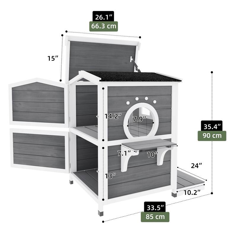 Moasis Two Story Outdoor Cat House Wooden Cat Shelter