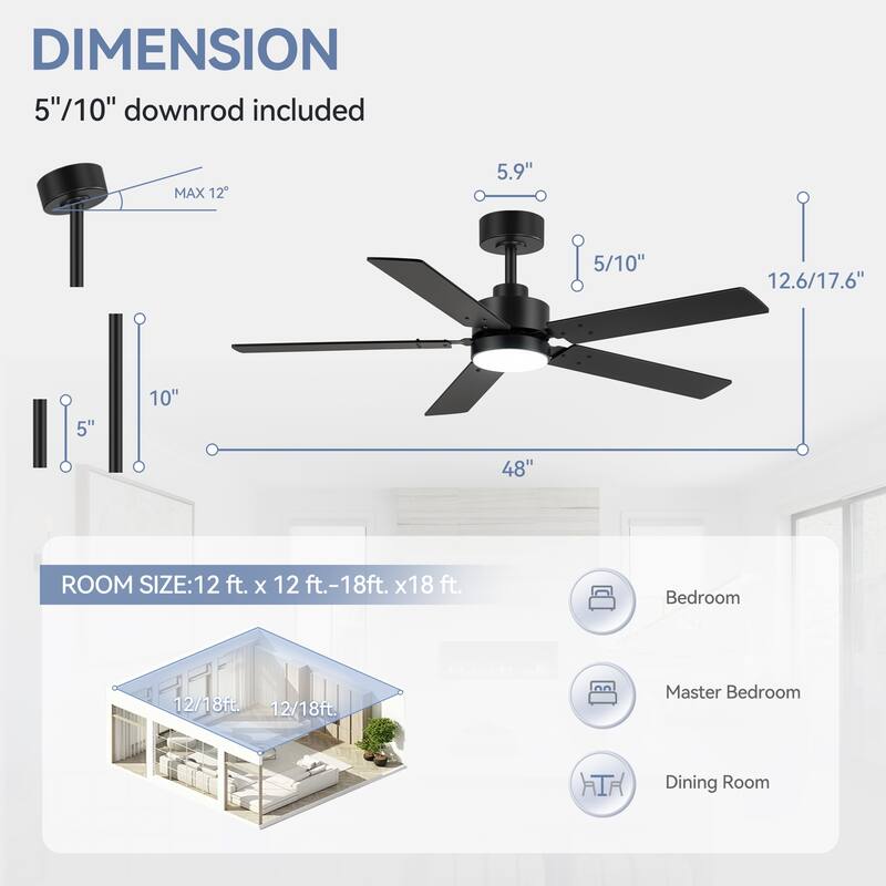 36/42/48/52/56/62/72/84-Inch Reversible Blade Integrated LED Ceiling Fan with Light Remote