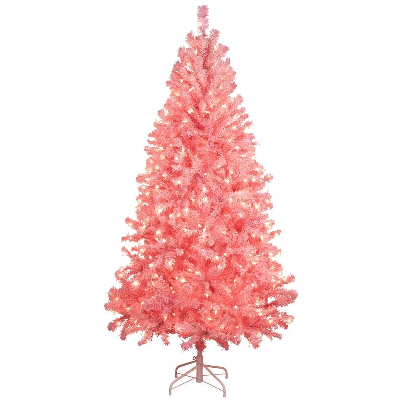 Pre-Lit Medium Pink Pine Artificial Christmas Tree - 6.5’ - Clear Lights