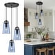 preview thumbnail 1 of 9, 3-Light Cluster Pendant Light with Blue Seeded Glass Blue
