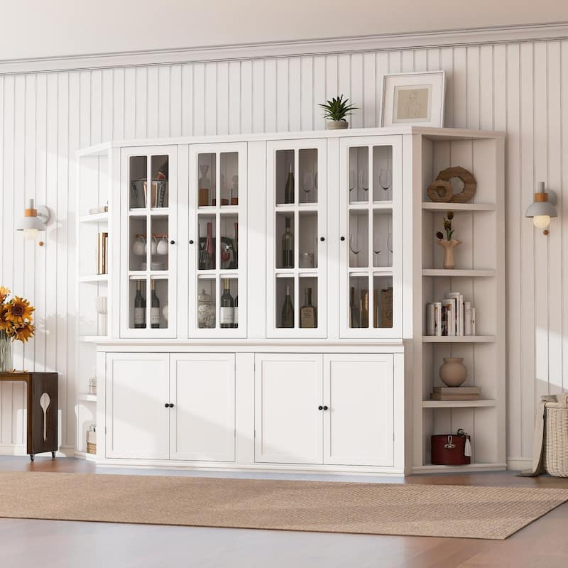 Modular White Curio Bookcase Cabinet w/Glass Doors Buffet Display