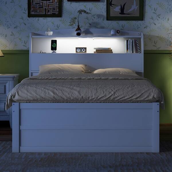 Wooden Captains Bed Platform Bed with Trundle, Bookcase, Drawers