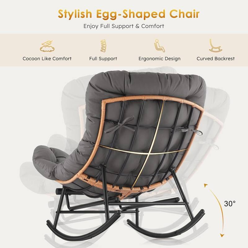 Papasan Rocking Sofa Chair with Extendable Footrest for Porch, Lawn, Bedroom and Living Room