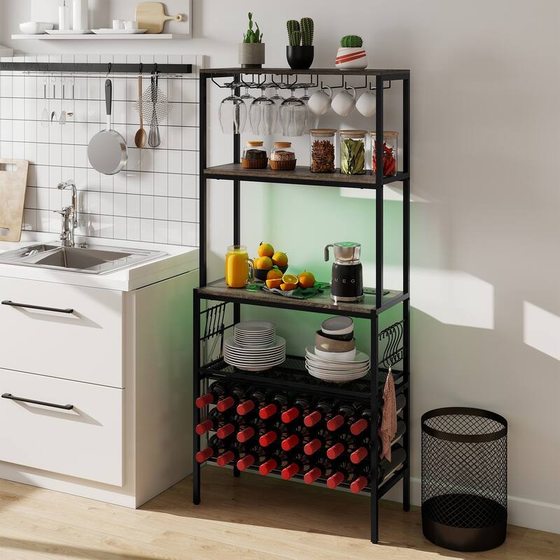 Wine Organizer with Power Outlet and Bottle Holders-Rustic Brown