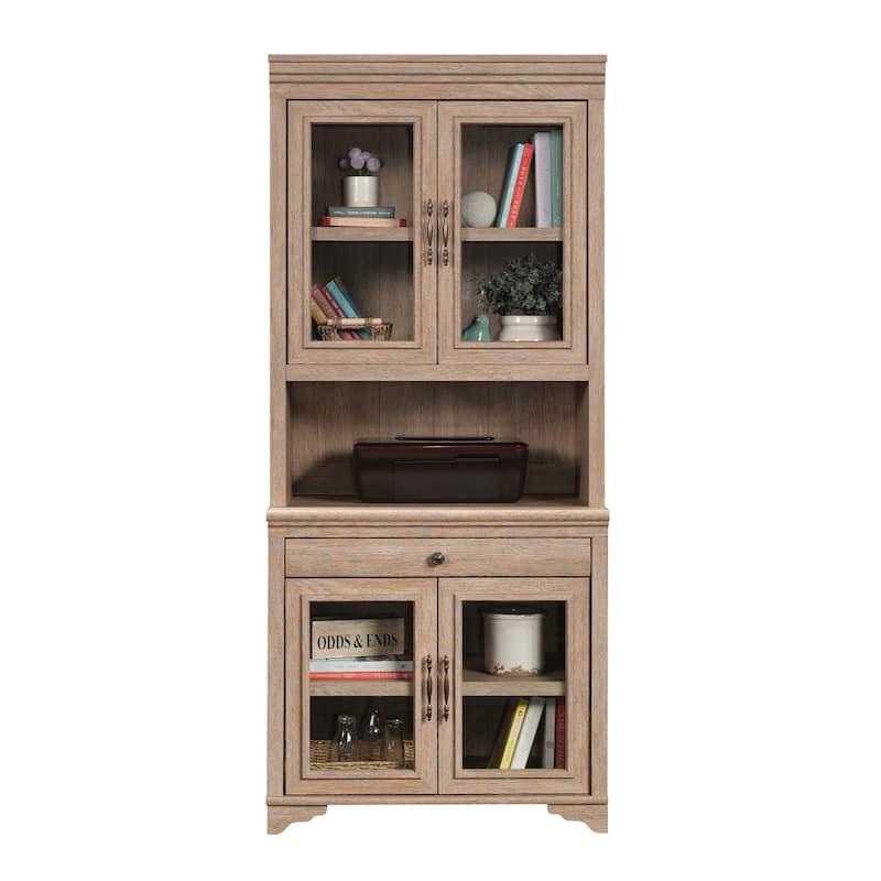 Wood Library Hutch with Glass Doors, Brown - 31.50" W x 17.68" D x 42.17" H