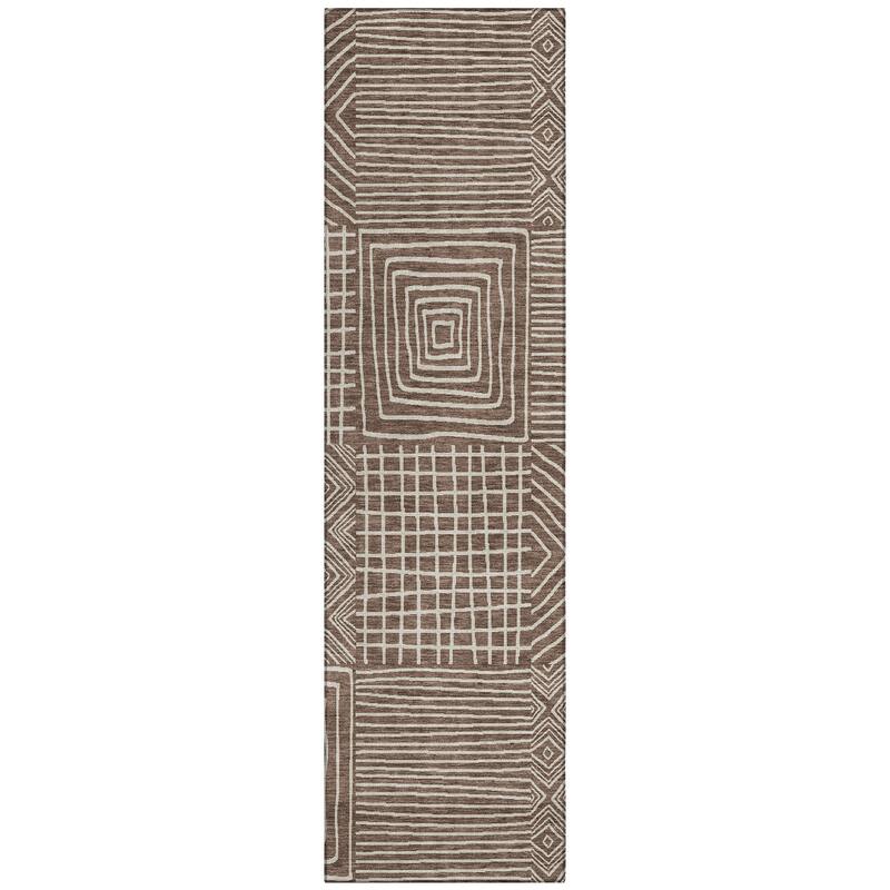 Machine Washable Indoor/ Outdoor Modern Mosaic Chantille Rug