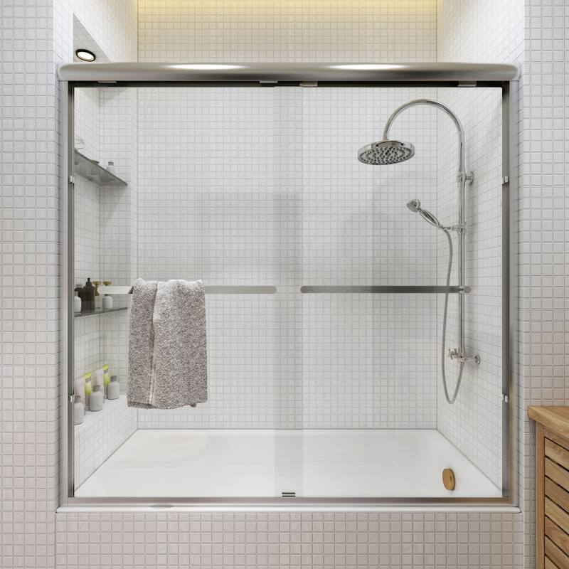 TOOLKISS Double Sliding Bathtub Shower Door - 56-60 inch.W x 58 inch.H - 56-60 inch.W x 58 inch.H - Brushed Nickel