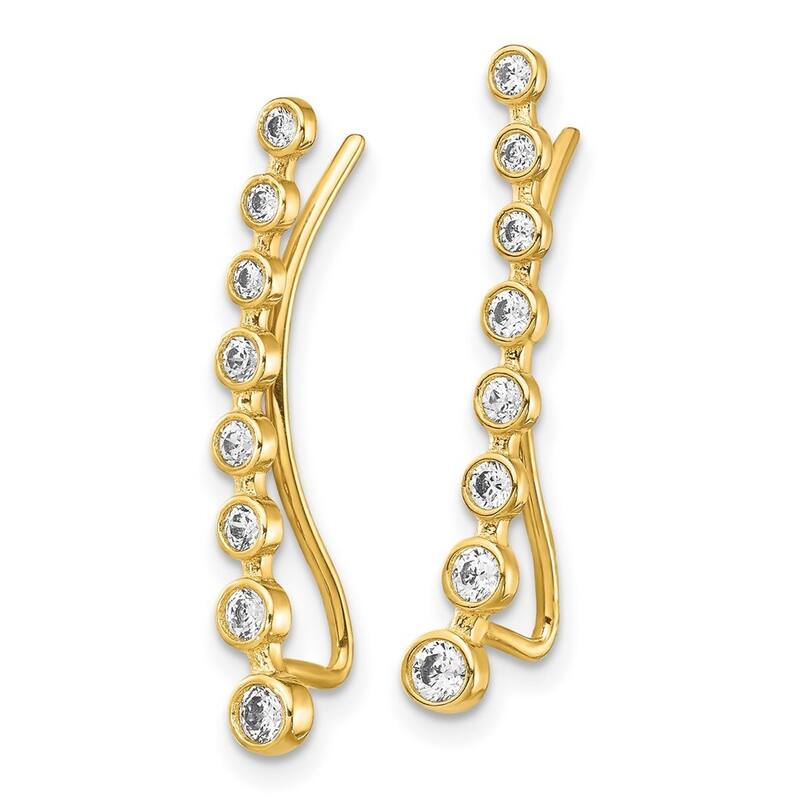 Curata 14k CZ Cubic Zirconia Ear Climber Earrings - 24.32x3.49mm Wide