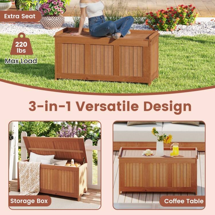 Teak Solid Wood Outdoor Storage Bench 58-Gal Patio Seating Box - 20.5" x 45" x 23"
