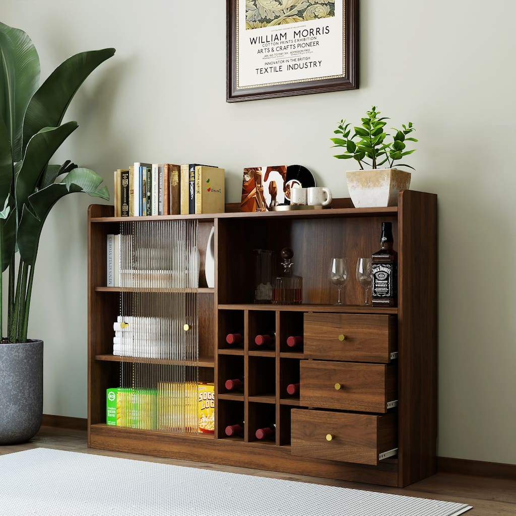 GDF Studio - Farry Modern Sideboard Buffet Cabinet with Sliding Glass Doors and Storage Shelves - 47.24"