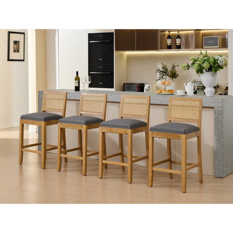 Roomfitters French Country Dining Chairs Set of 2 with Rattan Back and Upholstered Seat, Wood Side Chairs for Kitchen