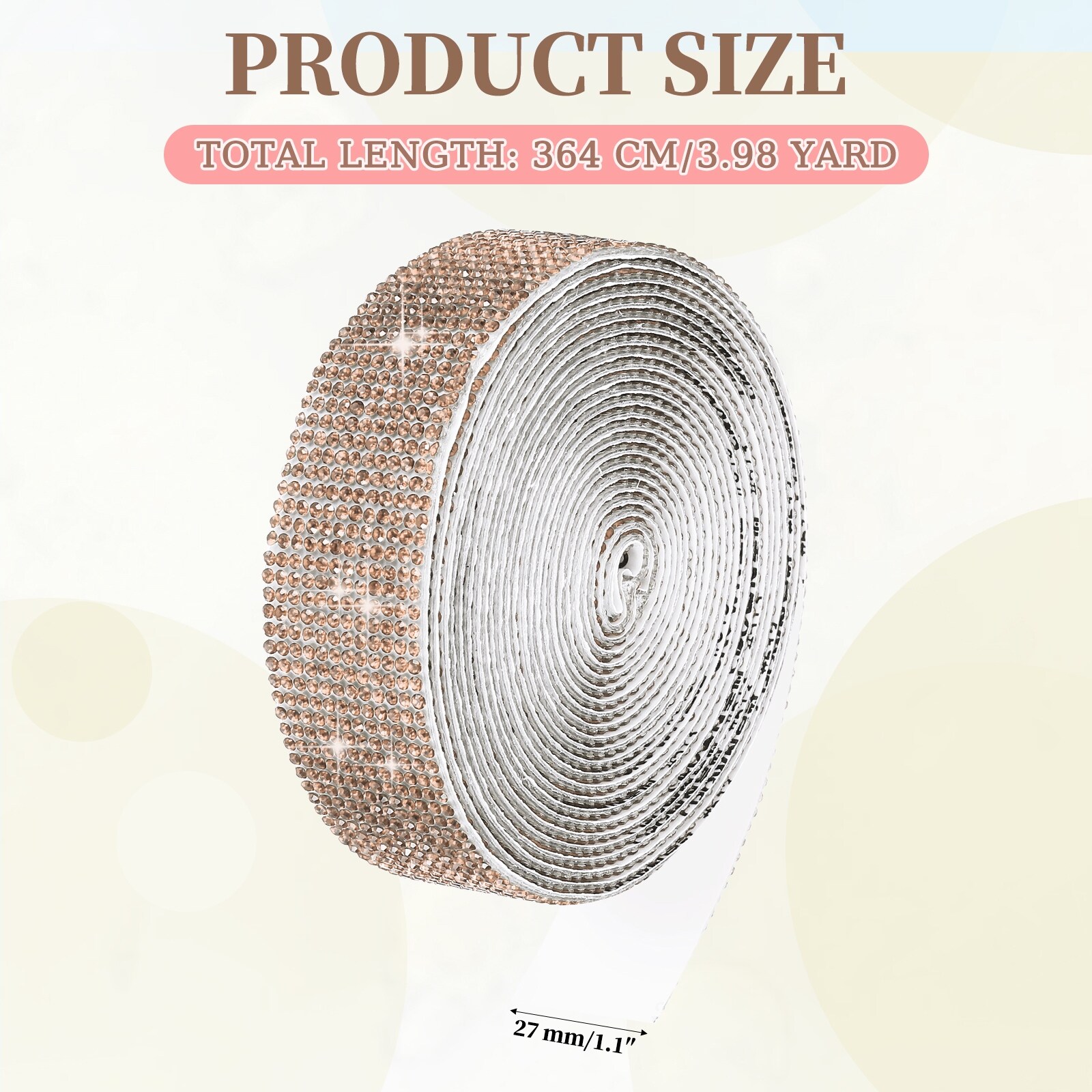 Self Adhesive Rhinestone Ribbon, Bling Diamond Crystal Strips Stickers for DIY Arts Party Car Phone Decoration - 1.1 Inch