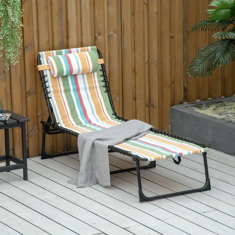 Foldable Chaise Lounge,4-Pos Recline,Trifold Portable,Breathable Mesh
