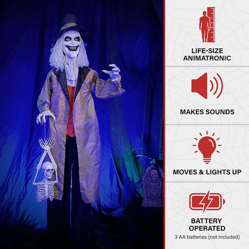 Haunted Hill Farm 5.25-ft. Poseable Animatronic Gravekeeper with Red Eyes