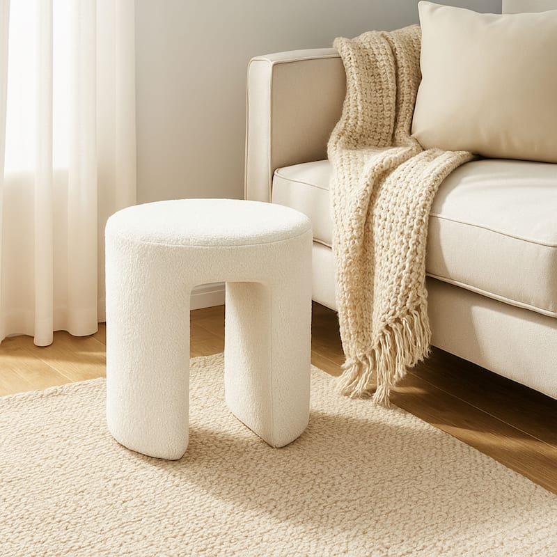 Aria Home Teddy Upholstered Accent Stool – Plush Fabric Ottoman Foot Rest