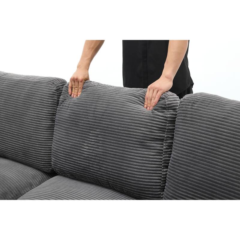 Modular Sectional Cloud Sofa with L-Shape Chaise, Corduroy Upholstered Sleeper Sofa, Compressed Sofa with Pillow