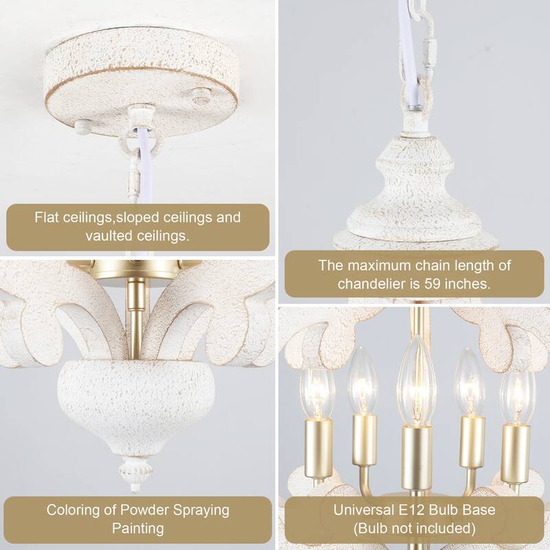 5-Light W17.71" x H78.74" Rustic Lantern Chandeliers for Dining Room