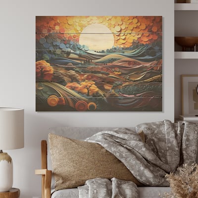 Designart "Countryside Fusion Unveiled I" Farm Wood Wall Decor - Country Multicolor Wood Panel On Natural Pine Wood