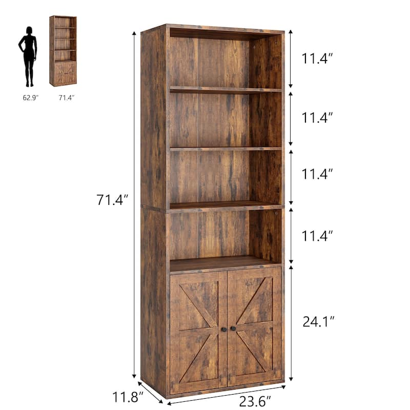 71.4" Tall Bookshelf, 4-Tier Bookcase, Book Shelf, Open Storage Shelf with Doors