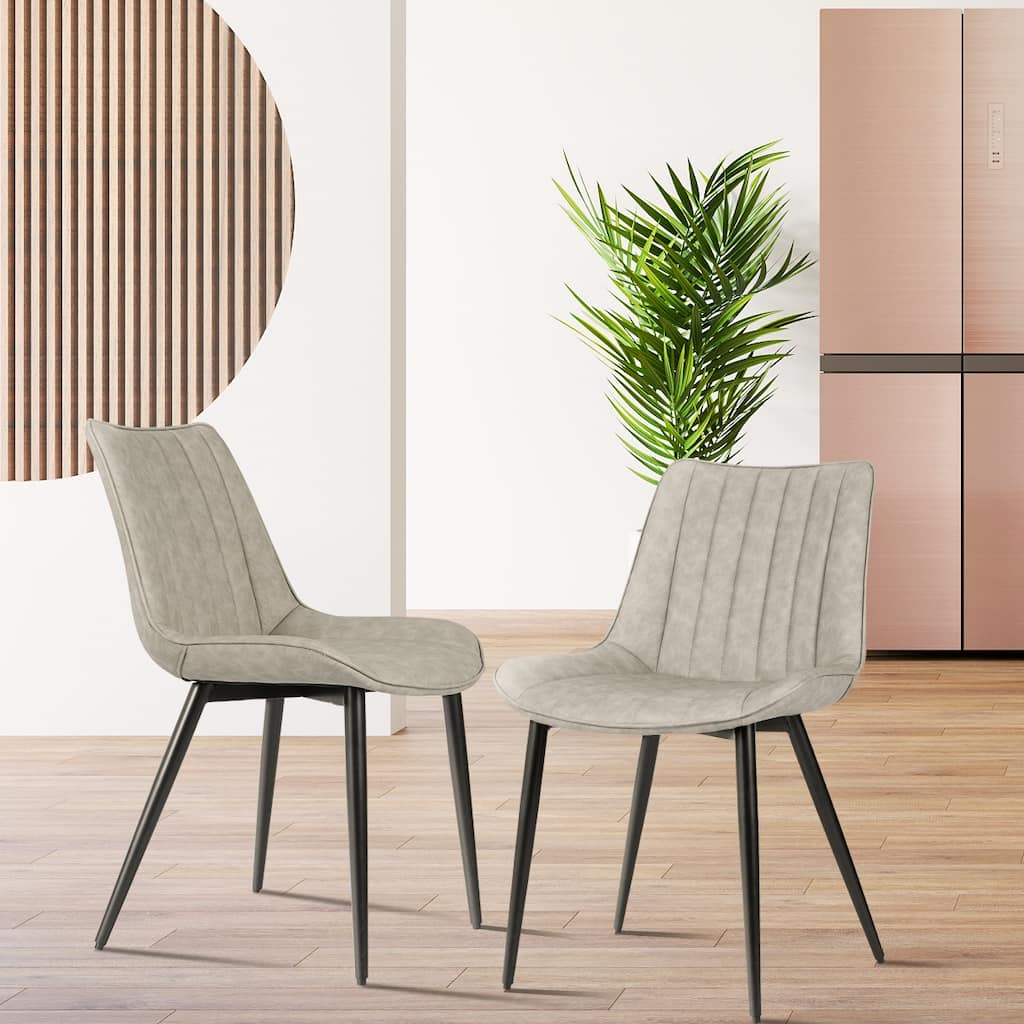 AVAWING Mid-Century Modern Dining Chairs Set of 2 Leather Upholstered Leisure